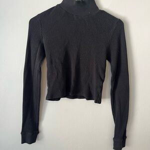 BDG Black Ribbed Long Sleeve Cropped Shirt